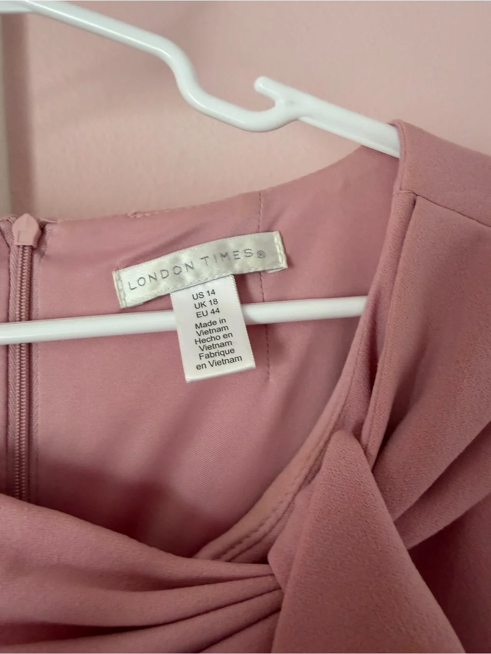 London Times Dusty Pink Bow-Detail Sheath Dress